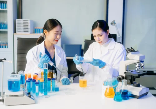 Two scientists working in a laboratory